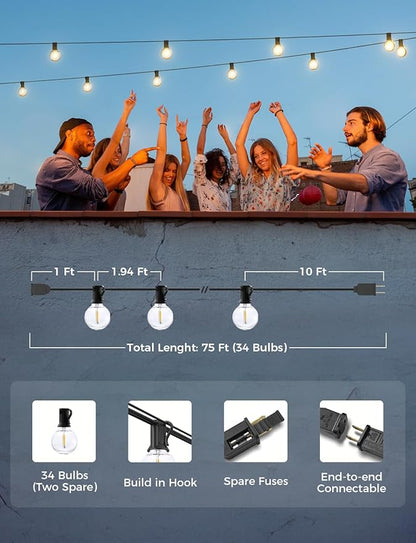XMCOSY+ Smart Outdoor String Lights, 75Ft G40 Globe Patio Lights - Image 6