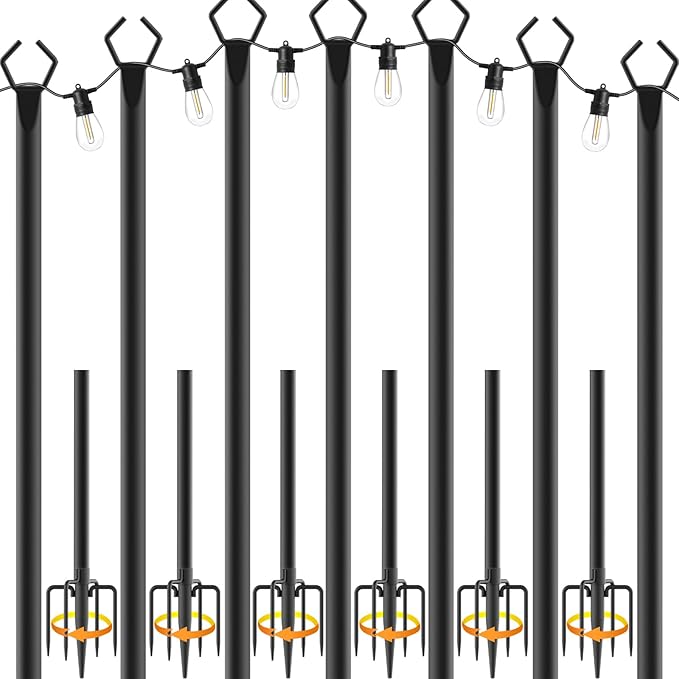 NUERPO 7 Pack String Light Poles, Metal Poles by NUERPO