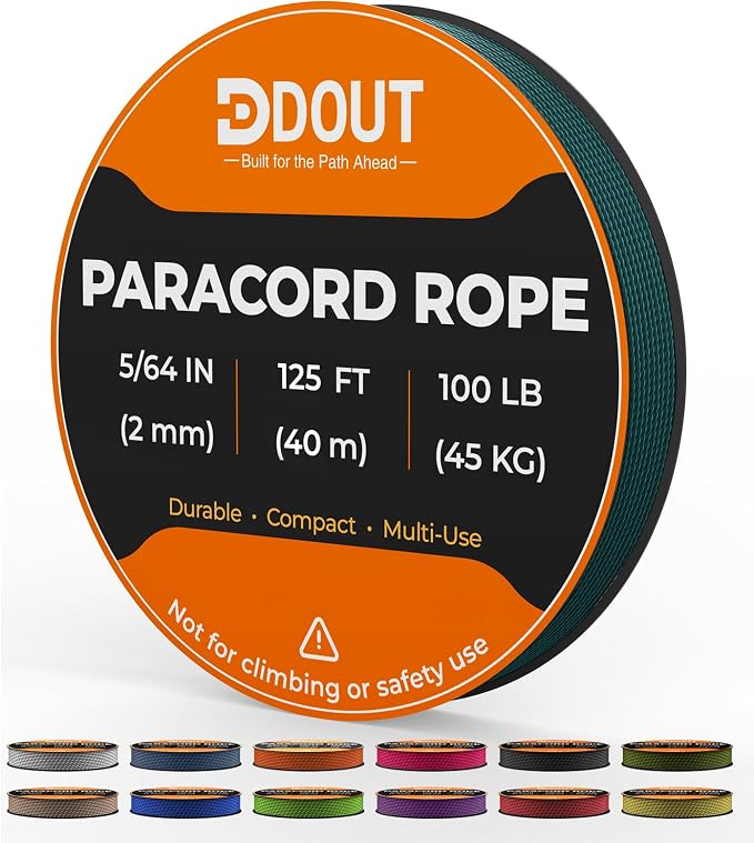 DDOUT 2mm Paracord 100lb, Thin Micro Paracord Rope, DKGreen 125FT Nylon Cord by DDOUTOutdoor