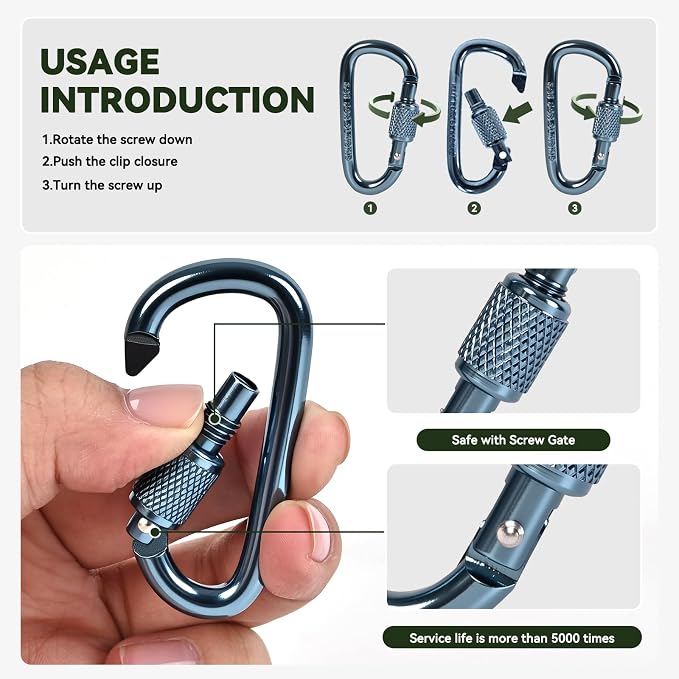 Carabiner Clip, Key Hooks for Keychain Aluminum D Ring Shape Carabiner - Image 5