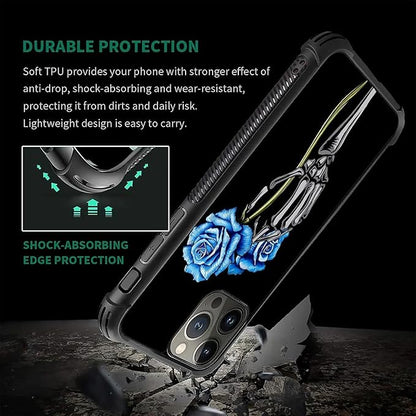 for iPhone 16 Pro Case, Skeleton Holding Blue Rose Pattern Graphic Design Girl - Image 2