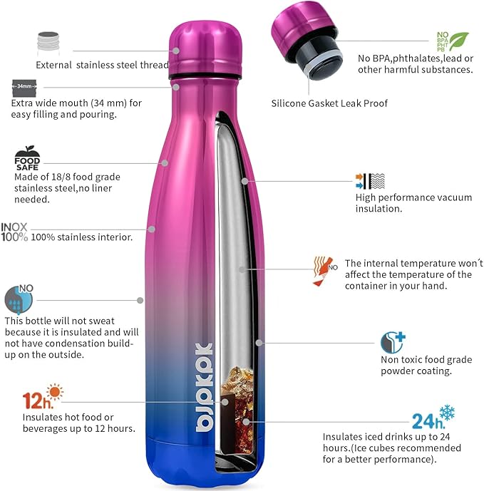 BJPKPK 17oz Insulated Stainless Steel Water Bottle Travel Sports Water Bottles - Image 2