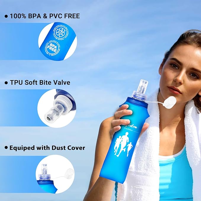 Qidoe 2 Pack Running Vest Soft Flask, 17oz/500ml BPA-Free TPU Collapsible Soft - Image 2