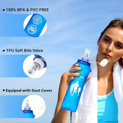 Qidoe 2 Pack Running Vest Soft Flask, 17oz/500ml BPA-Free TPU Collapsible Soft - Image 2