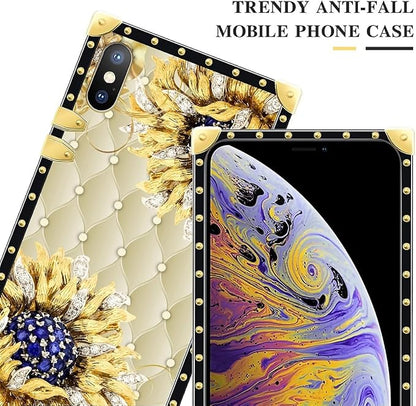 Compatible with iPhone Xs Max Case, Sunflower Diamonds Leather Luxury Golden - Image 4