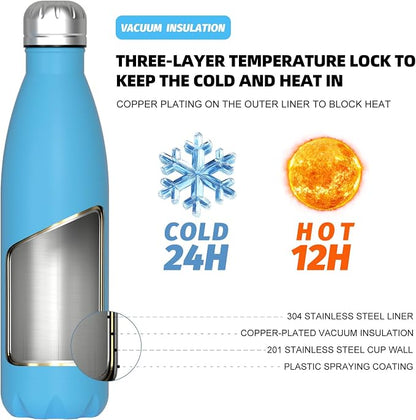 WATERSY Stainless Steel water bottles, 17oz/500ml Insulated Water Bottles - Image 2