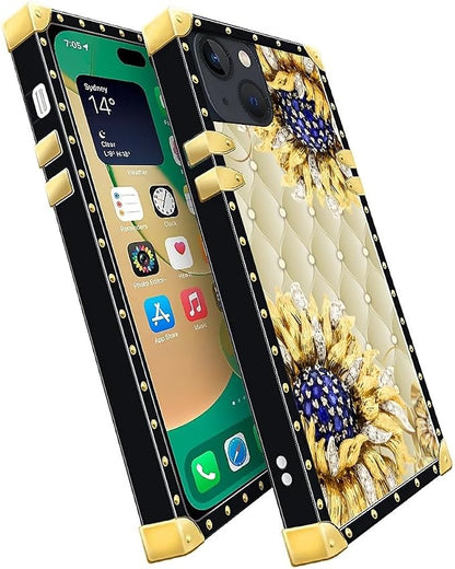 Compatible with iPhone 14 Case, Sunflower Diamonds Leather Luxury Golden - Image 3