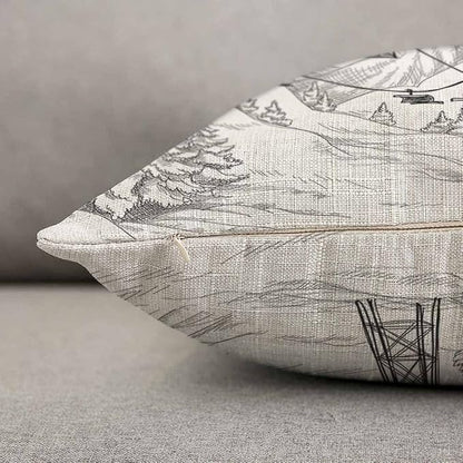 TKS MITLAN Mountain Ski Lift Pillow Cover 12x20 inch Sketch White Wintertime - Image 5