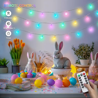 JMEXSUSS 100 LED Easter Lights Battery Operated, 33ft Multicolor Globe String - Image 6