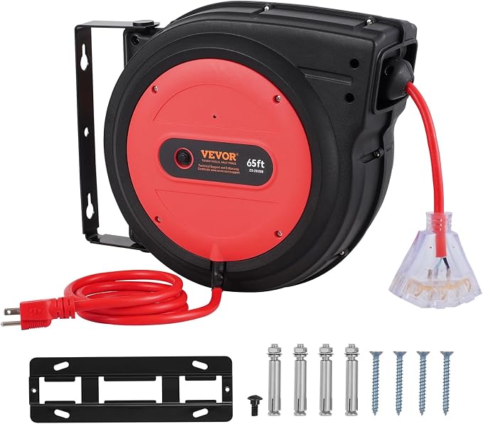 VEVOR Retractable Extension Cord Reel, 65 FT, Heavy Duty 12AWG/3C SJTOW - Image 9