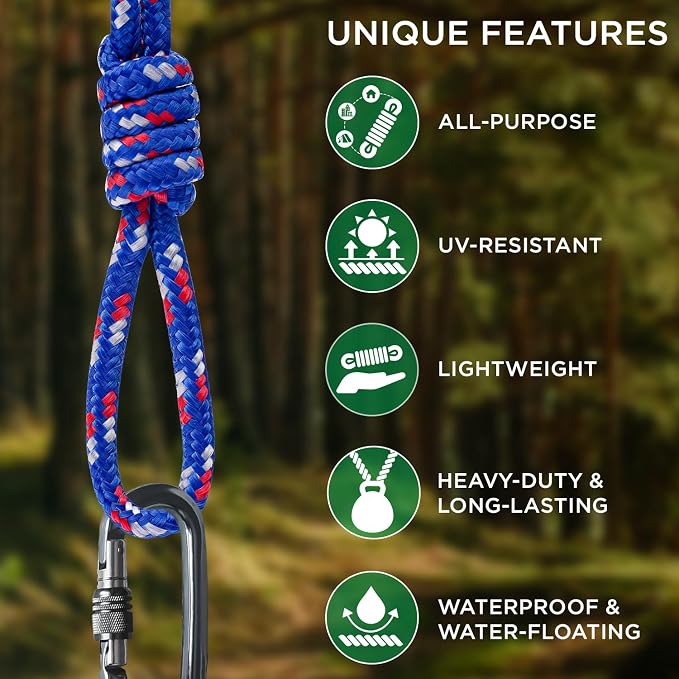 TECEUM Rope – 90 Feet x 3/8 Inch – Patriot Mix – Strong All-Purpose Utility - Image 4
