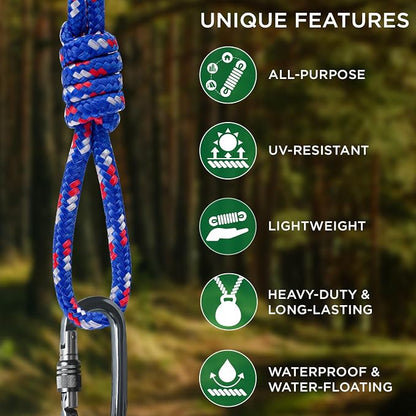 TECEUM Rope – 90 Feet x 3/8 Inch – Patriot Mix – Strong All-Purpose Utility - Image 4