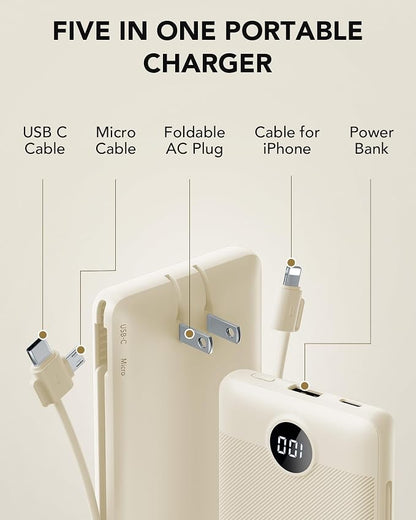Portable Charger Built-in Cables and AC Wall Plug, USB C Power Bank 10000mAh - Image 3