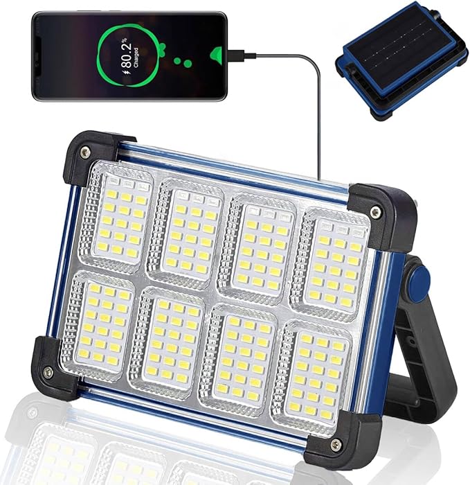120W Solar Rechargeable Work Light, 144 LED Portable Flood Light by YXQUA