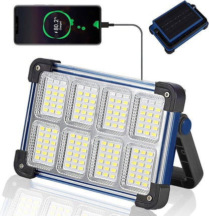 120W Solar Rechargeable Work Light, 144 LED Portable Flood Light by YXQUA