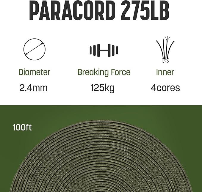 2.4mm Paracord 275LBS 100FT Rope Cord - Image 2