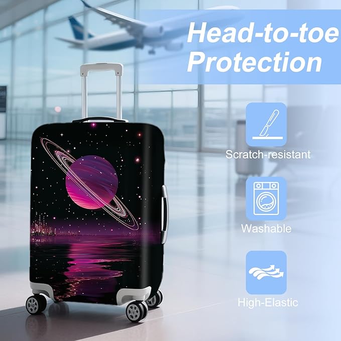 ANNA QUEEN Cosmic Purple Saturn Luggage Cover-Stretchable, Water Resistant & - Image 3