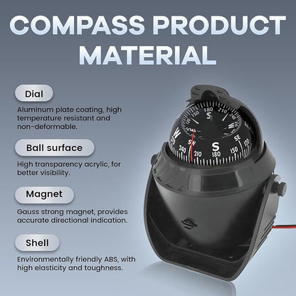 Boat Compass with Magnetic Declination Adjustment, Pivoting Marine Compass - Image 4