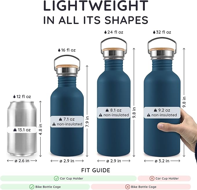 Bambaw Stainless Steel Water Bottle 16 oz, Non-Insulated Single Wall, - Image 5