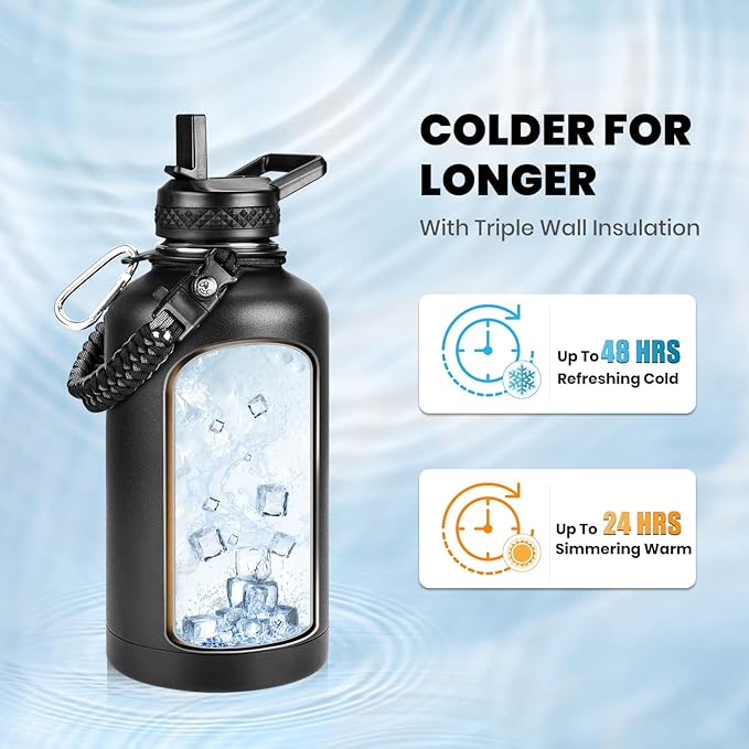 RAYMYLO Insulated Water Bottle 64 oz, Triple Wall Vacuum Stainless Steel - Image 2