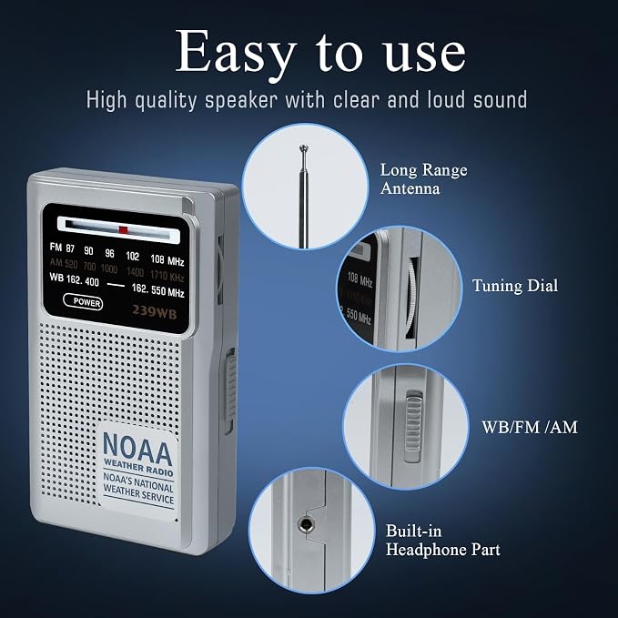 NOAA Weather Radio Portable Radio, Best Reception, AM FM Transistor Radio - Image 4