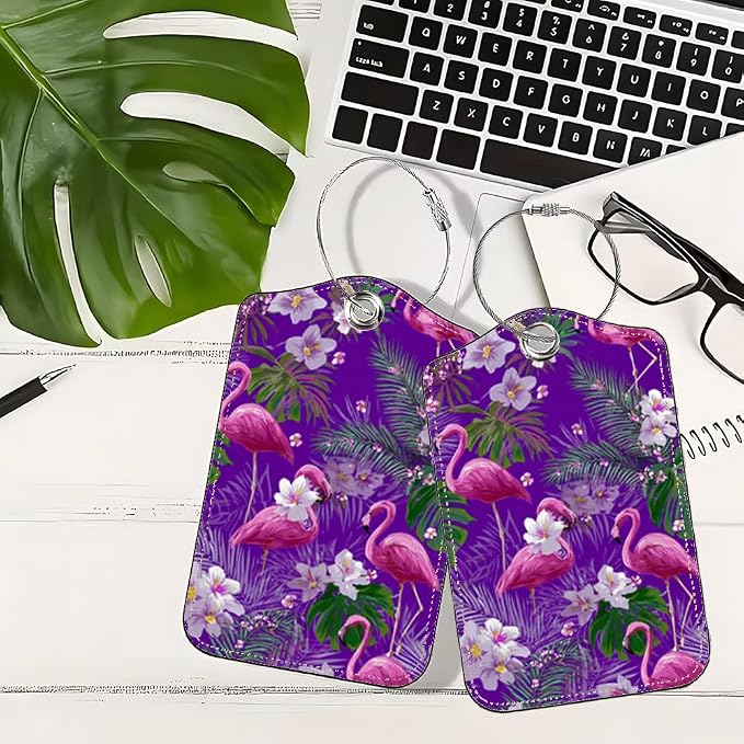 2 Pack Flamingo Luggage Tag 2.83 x 4.53 inch Tropical Pink Bird Purple - Image 5