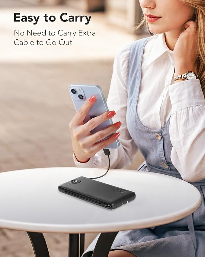 Portable Charger, Power Bank Built-in Cables and AC Wall Plug, VRURC USB C - Image 5