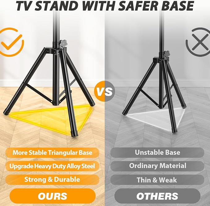 TVON TV Tripod Stand for 23-80 inch Flat Screen/Curved TVs, Portable TV Stand - Image 5