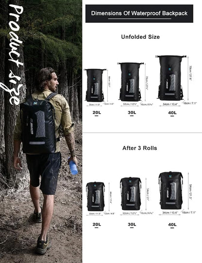 IDRYBAG Waterproof Backpack for Men 20L/30L/40L, Floating Dry Bag Kayak - Image 4