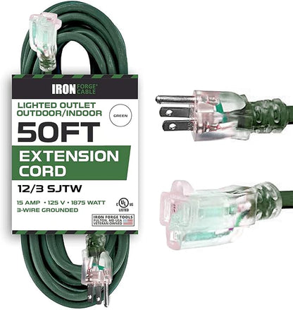 Iron Forge Cable 50 Foot Outdoor Extension Cord, 12/3 SJTW Heavy Duty Green by IronForgeCable