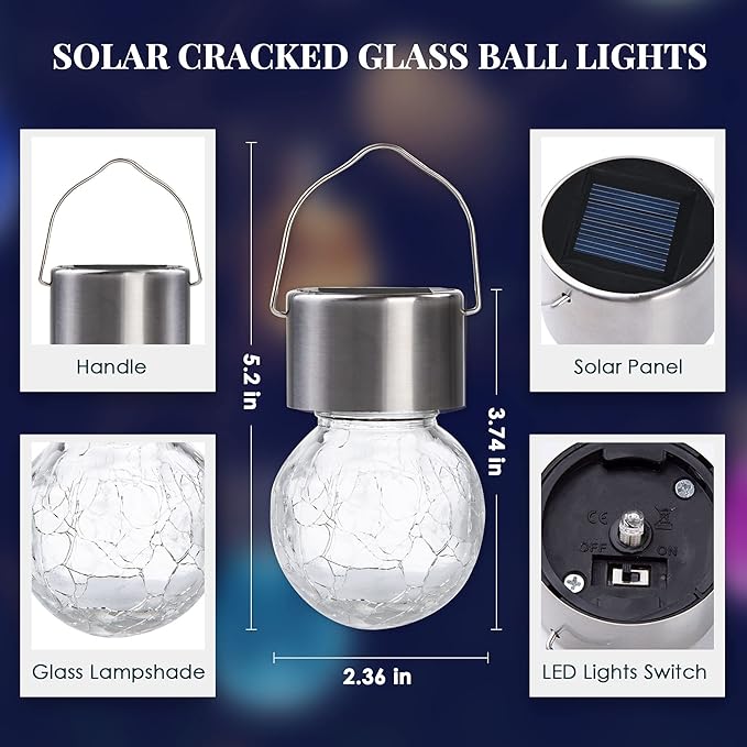 Solpex Hanging Solar Lights Outdoor, 8 Pack Decorative Cracked Glass Ball Light - Image 7
