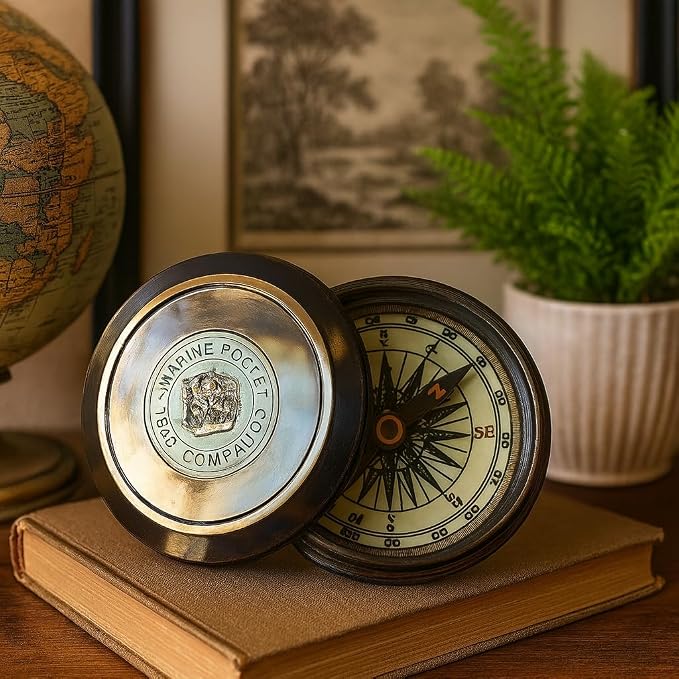 Marine Pocket Compass 1920 Vintage Brass Navigation Compass - Image 2