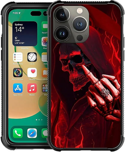 for iPhone 14 Pro Max Case, Gestures Funny Skull Pattern Graphic Design Girl by FKBRCL4U