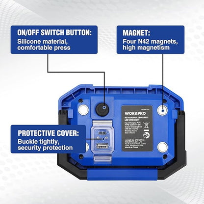 WORKPRO LED Work Light, Rechargeable Magnetic Work Lights - Image 6