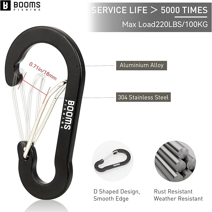Booms Fishing CC5 Multi-Use Carabiner Clips, 10 Pack 2.3"/ 3.1" Caribeener Clips - Image 2