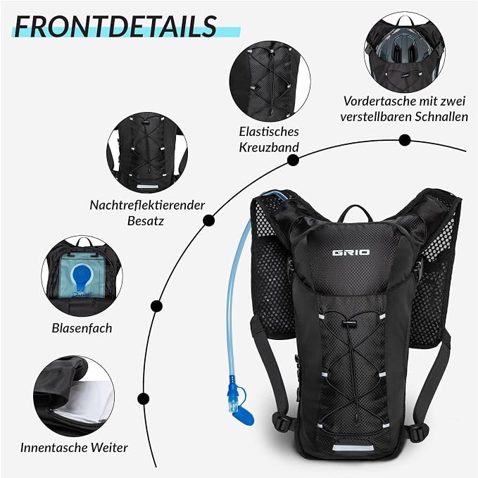 GRIO Hydration Running Vest for Women Men, Water Backpack for Hiking, - Image 4