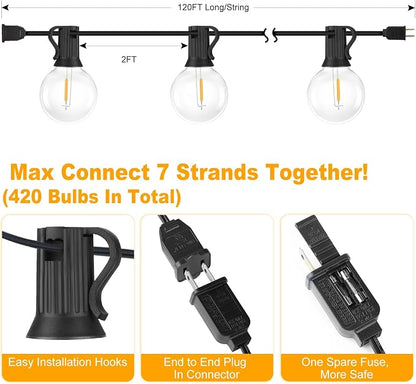 Bosceos 120FT Outdoor G40 LED Globe String Lights Dimmable Waterproof - Image 6