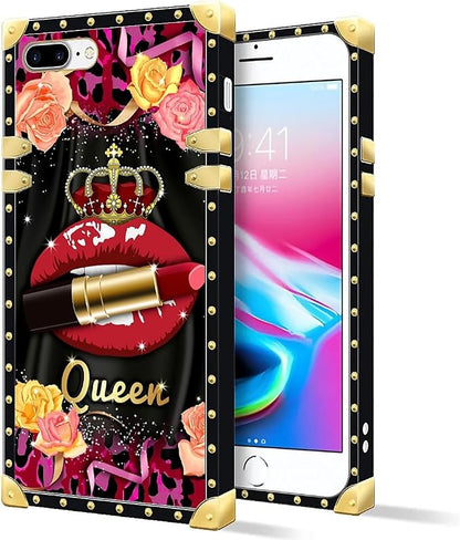 Compatible with iPhone 8 7 SE Case, Queen Lip Crown Leopard Print Luxury Golden by Unknown