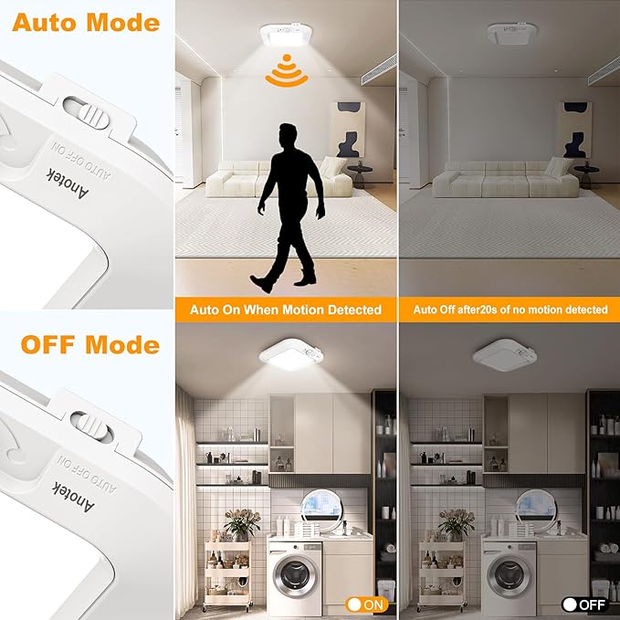 Motion Sensor Ceiling Light Battery Operated, 180LM 6000K Battery Closet Lights - Image 3