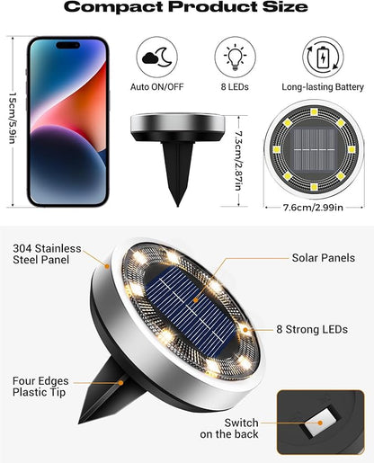 btfarm 24 Pack Solar Lights Outdoor, 8 LED Solar Ground Lights IP65 Waterproof - Image 6