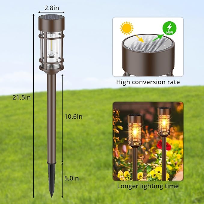 ILANCK Solar Pathway Lights Outdoor Solar Lights 8 Pack Metal & Glass Design - Image 5