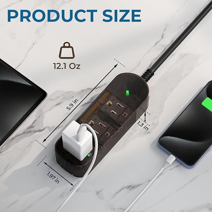 Outdoor Power Strip Weatherproof, Transparent IPX6 Waterproof Surge Protector - Image 7