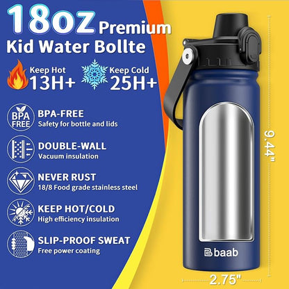 baab 18oz Kids Water Bottle, Insulated Kids Water Bottle - Image 2