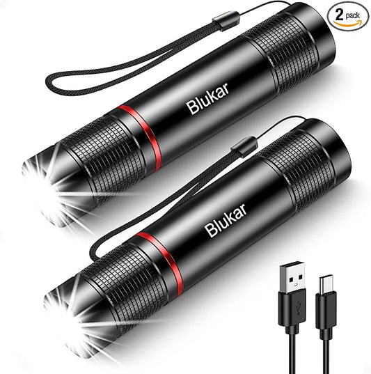 Blukar LED Flashlight Rechargeable 2 Pack, Super Bright Adjustable Focus by Blukar