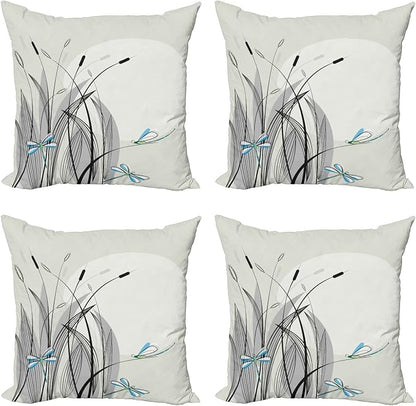 Ambesonne Dragonfly Decorative Throw Pillow Case Pack of 4, Dragonflies on by Ambesonne