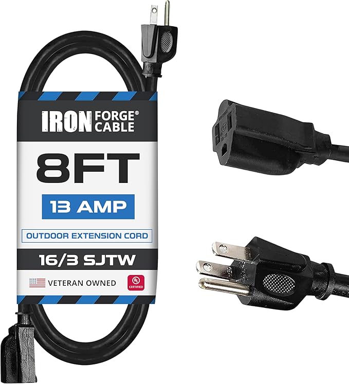 Iron Forge Cable Black Outdoor Extension Cord Waterproof 8 ft by IronForgeCable