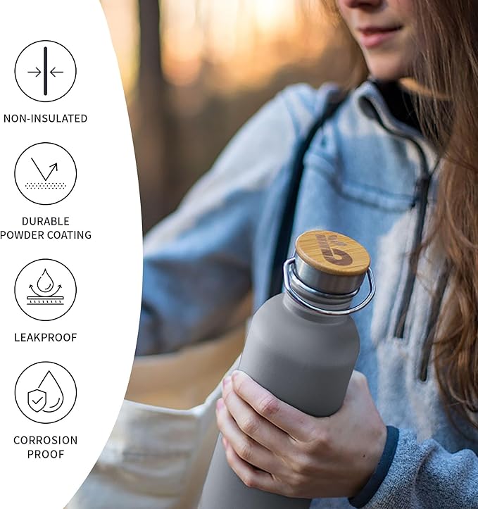 Bambaw 16 oz Water Bottle no Straw, Non-insulated Reusable Water Bottle BPA - Image 3