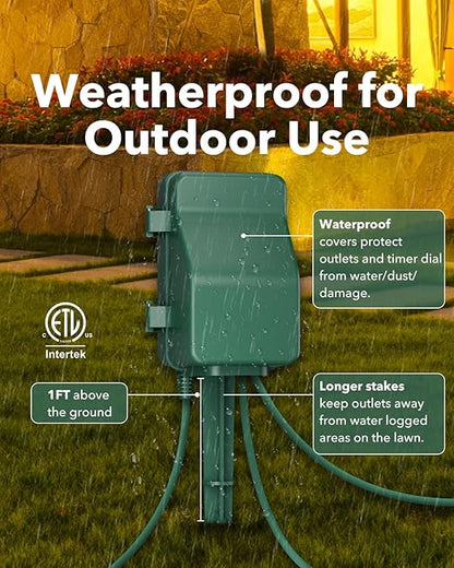 BN-LINK Outdoor Power Stake, 7-Day Programmable Digital Timer, 6 Outlets - Image 4