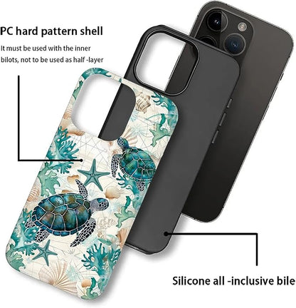 for iPhone 16 Pro Case, HH2 Ocean Sea Turtle Nautical Map Hybrid 2 Layer Hard - Image 3