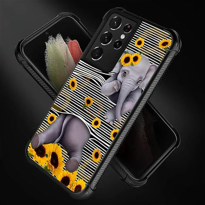 for Samsung Galaxy S21 Ultra Case, Cute Little Elephant Sunflower White Line - Image 2